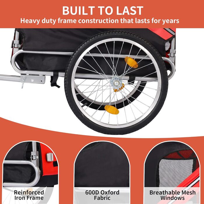 Причіп для собак до велосипеда, складний, з 3 входами, безпечний, червоний