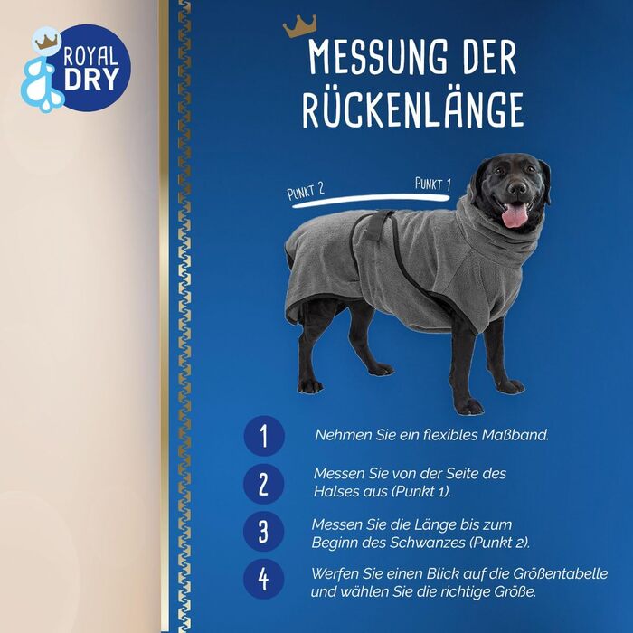 Рушник для собак Roya Dry – для собак середнього розміру (60-68 см) – мікрофібра – швидковисихаючий – сірий (XL)