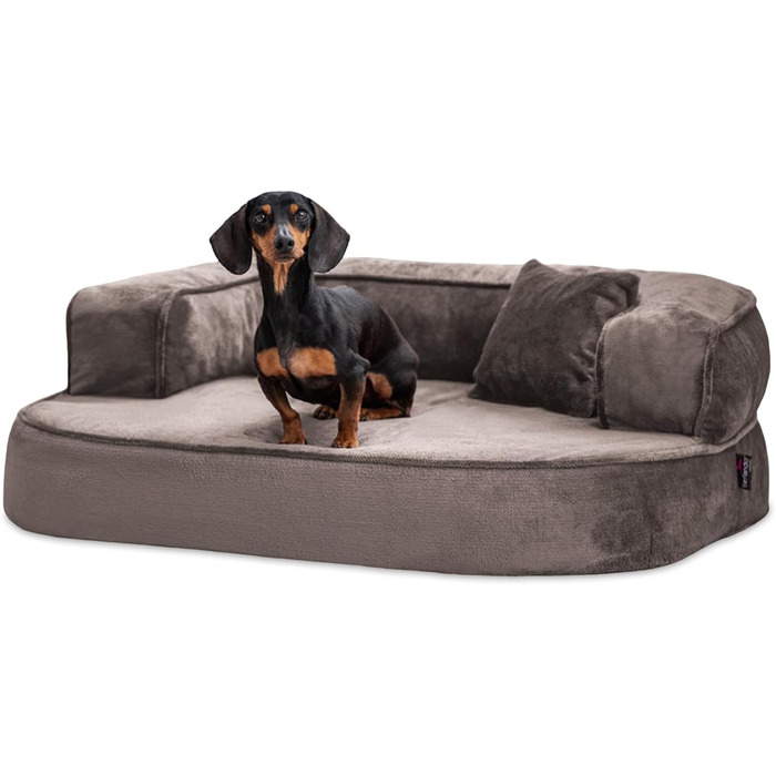 Ортопедичне собаче ліжко Tierlando Sharleen VISCO Plus з м'якої тканини Тедді, 80x60 см, сірий графіт