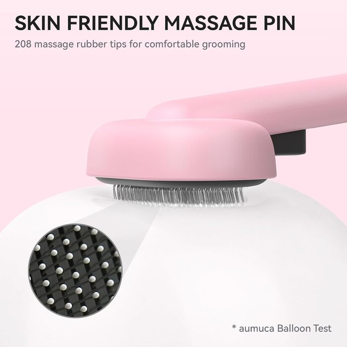 Щітка для котів Aumuca з кнопкою витягування, для довгої та короткої шерсті, універсальна для домашніх тварин, щітка для котів для видалення відмерлого хутра та масажу, рожева