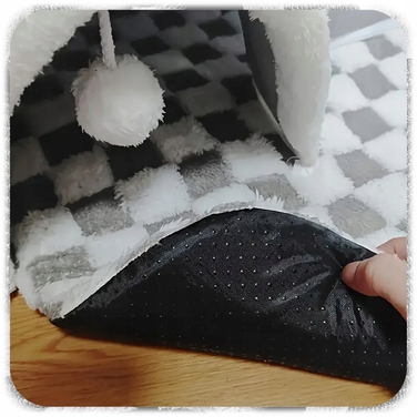 Плюшеве ліжко-шахівниця для котів з тунелем 2в1, сіре, розмір XL 86x70x26 см