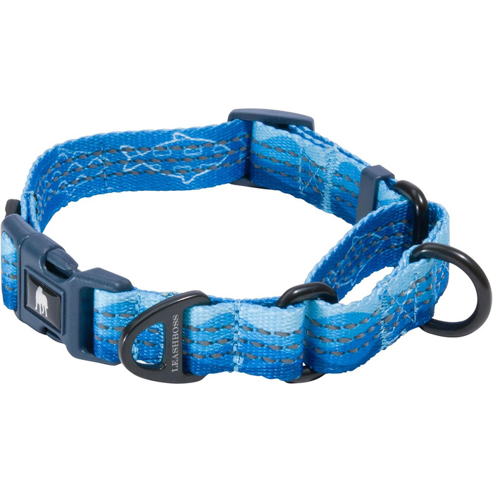 Нашийник для собак Martingale Leashboss, світловідбиваючий нейлон, великі, середні та малі породи, швидка застібка, регульований, блакитний, розмір Medium-Large (16-19' x 1' )
