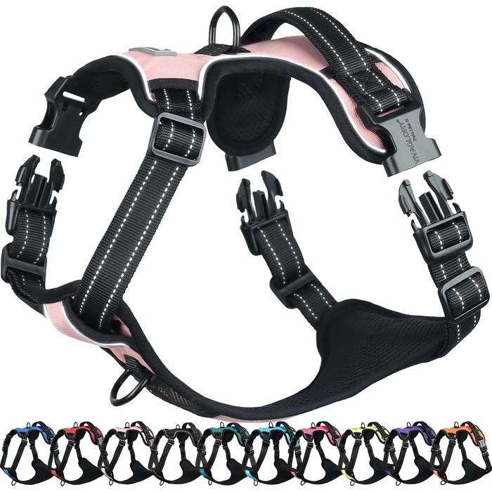 Нашийник для собак VIVAGLORY Easefit, анти-тягнучий, з ручкою, для тренувань та прогулянок, м'який, не дає вирватися, M (Sakura-Rosa, L(64-84cm обхват грудної клітки))