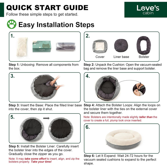 Кругле ліжко для котів та собак Love's Cabin, 58.4 см, сіре, з водонепроникним та антиковзким дном, зручне та миється