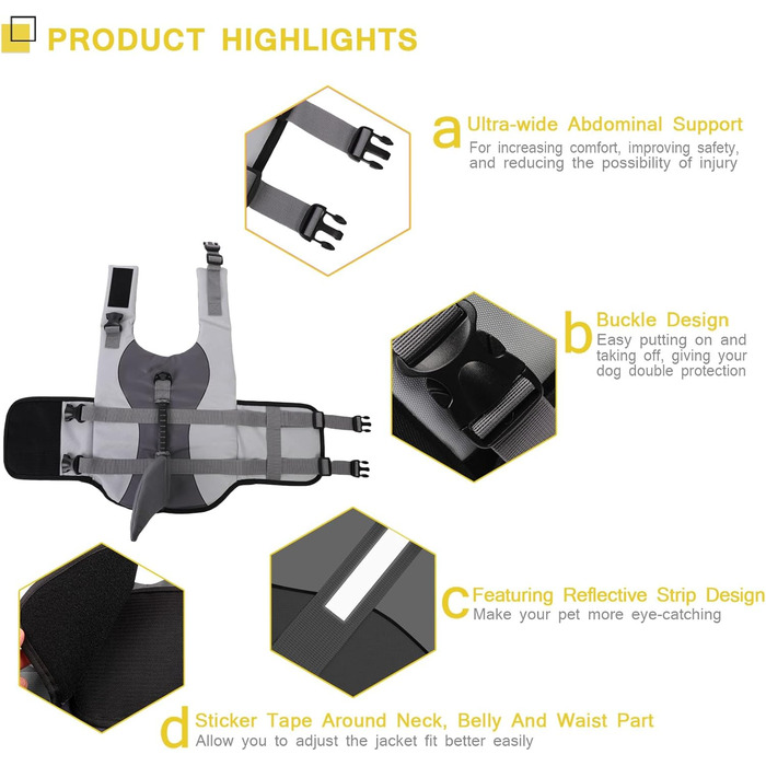 Спасальний жилет для собак ASENKU сірий, S - для плавання, катання на човні