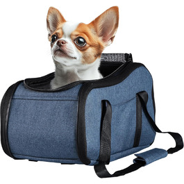 Автокрісло для собак Navaris - блакитне, з блискавкою та повідком - переносна переносна клітка для собак, м'яке крісло