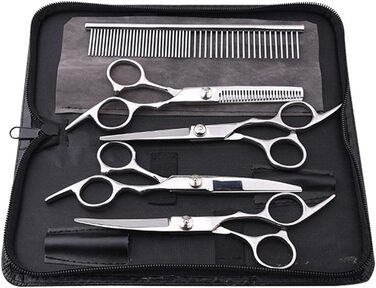 Набір професійних ножиць для грумінгу собак та котів (4 шт.) з нержавіючої сталі, рожевий