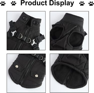 Тепла куртка для собак, 2-в-1, без тяги, для цуценят та собак середніх розмірів, чорна