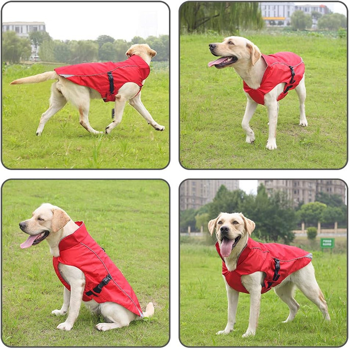 Водонепроникний зимовий теплий дощовик для собак, тепла куртка з флісовою підкладкою, регульована зимова куртка для великих собак (2XL, Червоний)