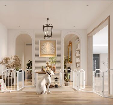 Металеве вольєр для собак BHG, без монтажу, з дверцятами, 304,8 x 81,3 см, аккордеон, білий, 5 панелей