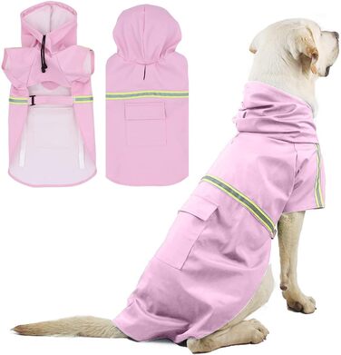 Дощовик для собак PETCUTE з капюшоном, водонепроникний, з світловідбиваючими смугами, регульований, для малих, середніх та великих собак, рожевий S