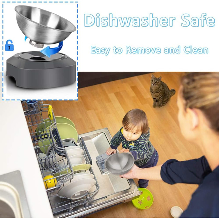 Підвищені годівниці для котів з нержавіючої сталі, набір 2 шт. (1 годівниця), антиковзні, для запобігання нудоти, миються в посудомийній машині