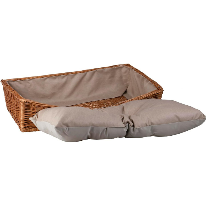 Плетіний корзинка-ліжко для собак та котів з подушкою, 80x50 см, натуральний колір, бежевий
