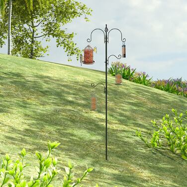 PawHut Bird Feeder Декоративна годівниця для диких птахів з 4 гачками 54,5 x 54,5 x 208 см Чорний | Аосом