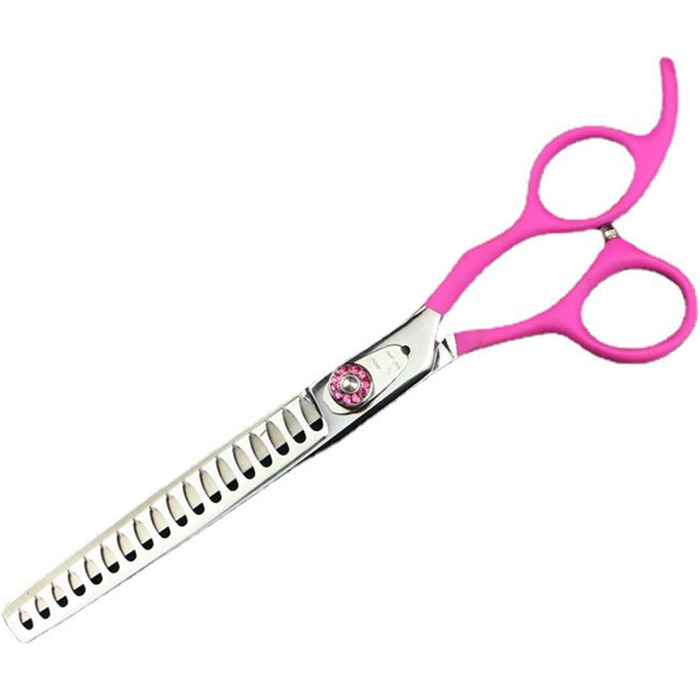 Набір ножиць для собак 7.0' 6 в 1: прямі, вигнуті, філірувальні ножиці, пінцет, гребінець. З нержавіючої сталі, рожевий. (16/36 зубів)