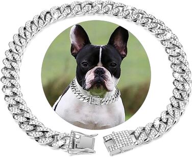 Ланцюжок для собак з кристалами Кубинський стиль, срібляний (8 дюймів)