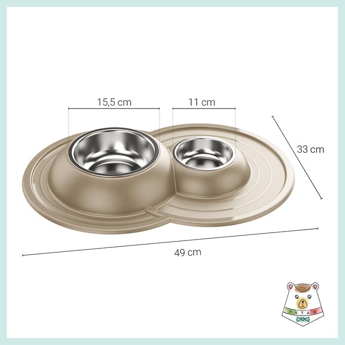 Миска для котів Patam Doppel з нержавіючої сталі з антиковзною підкладкою, не перекидається, виготовлена в Італії, Jerry Grün (Tom Beige)