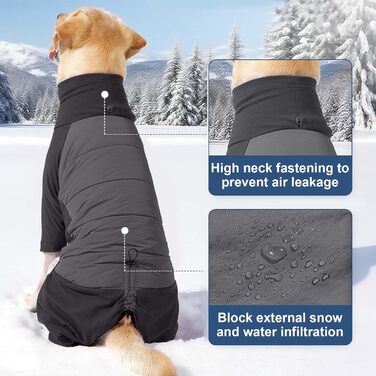 Водонепроникний теплий зимовий одяг для собак, вітронепроникний костюм для собак середніх та великих порід, одяг для собак з отвором для шлейки – сірий (XL)