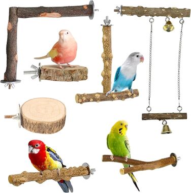 Набір з 9 дерев'яних перекладин Allazone для птахів, гойдалки для папуг, аксесуари для клітки (стиль 4)