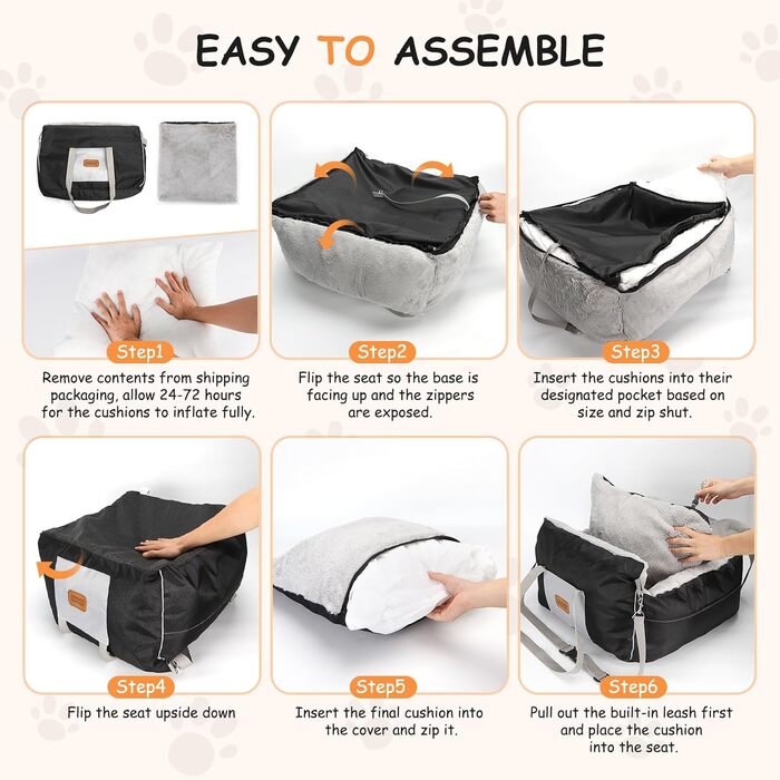 Автокрісло для собак Nobleza - зручне ліжко для маленьких собак, з кишенями та змінним подушкою, 58x56x33 см, бавовна, плюш, пластик/метал