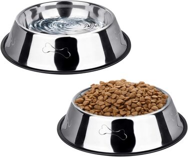 Миски для собак з нержавіючої сталі, 2 шт. - неслизька основа, для корму та води, середніх та великих собак, срібні