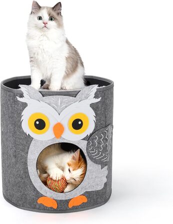 Кігтеточка-будиночок для котів Dripex з 2 поверхів, з фетру, з подушкою, 30 x 35 x 35 см (Сова)
