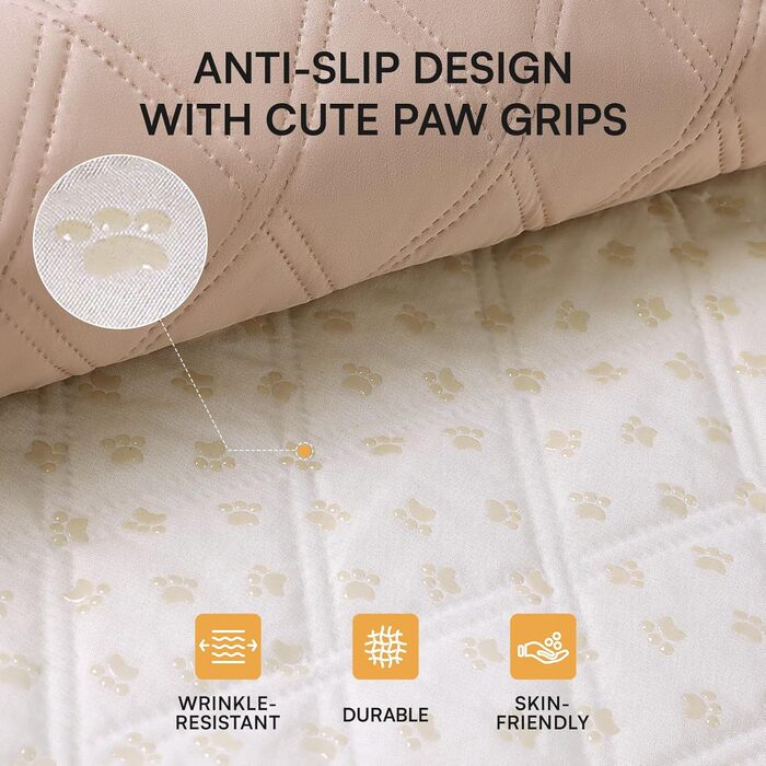 Водонепроникний килимок для собак Luciphia 132x208 см (Хакі Беж) з протиковзким покриттям для захисту дивану, ліжка, авто. Міцний, машинне прання.