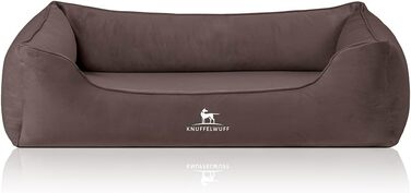 Ортопедичне ліжко для собак Knuffelwuff Jona з велюру, коричневе | Memory Foam | Знімний та пральний чохол | Захищає суглоби, зігріває, довговічне | Для собак маленьких, середніх та великих, розмір L 70 x 50 x 20 см, Коричневе