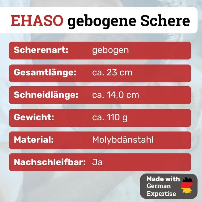 Професійна вигнута ножиця для собак EHASO | 23 см | Висока якість, Solingen | Довговічна