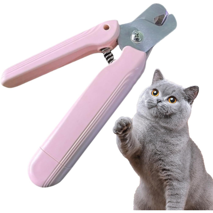 Ножиці для обрізання кігтів собак та котів з підсвіткою, рожеві – ергономічні, 2-в-1