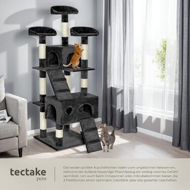 Велика когтеточка для котів tectake, з 3 сизалевими стовпчиками, 3 лежанками, будиночком, 2 сходинками, середня висота, для котів і кошенят, чорна