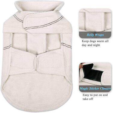 Зимовий теплий одяг для собак VIVAGLORY Softpad - флісовий теплий одяг з захистом живота, світловідбиваючий, регульований, бежевий, XXS (31-36см, 20см)