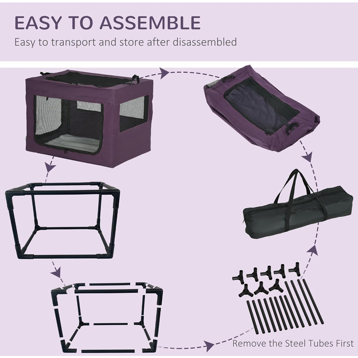 Переноска для котів та собак PawHut 80 см, фіолетовий колір - переноска для тварин, подорожей