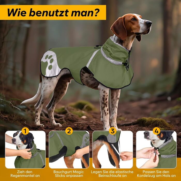 Водонепроникний дощовик для собак, дощова куртка з відбивачем, XL, армійсько-зелений