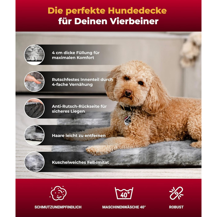 Килимок для собак HS-Hundebett® з підкладкою та антиковзаючою основою XS (45x65 см) – м'який та пральний – затишна ковдра для собак – Made in DE (Shadow, 65x95 см)