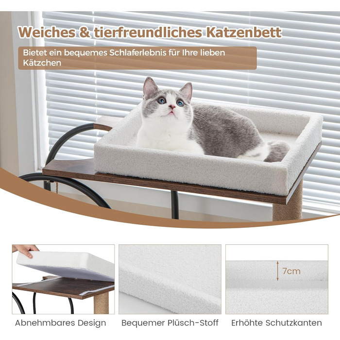 Дерев'яний кігтеточки для котів Costway з будиночком, 118 см, з ліжком, іграшкою та килимком, металевий каркас, 4 рівні, вінтажний дизайн (чорний)