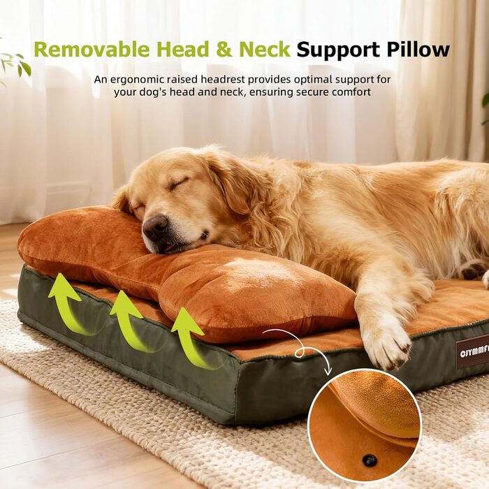 Ортопедичне ліжко для собак з знімною подушкою для голови, миється, ліжко для тварин з піною у формі яєчних коробок, водонепроникне ліжко для собак з подушкою для підтримки голови та суглобів, середній розмір: 76x51x18 см (X-Large: 106x76x22 см, Помаранче