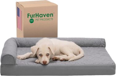 Ліжко для собак Furhaven великого розміру з ортопедичним матрацом, стиль дивана, знімний, пральний чохол (76 x 51 x 15 см, сірий титан)