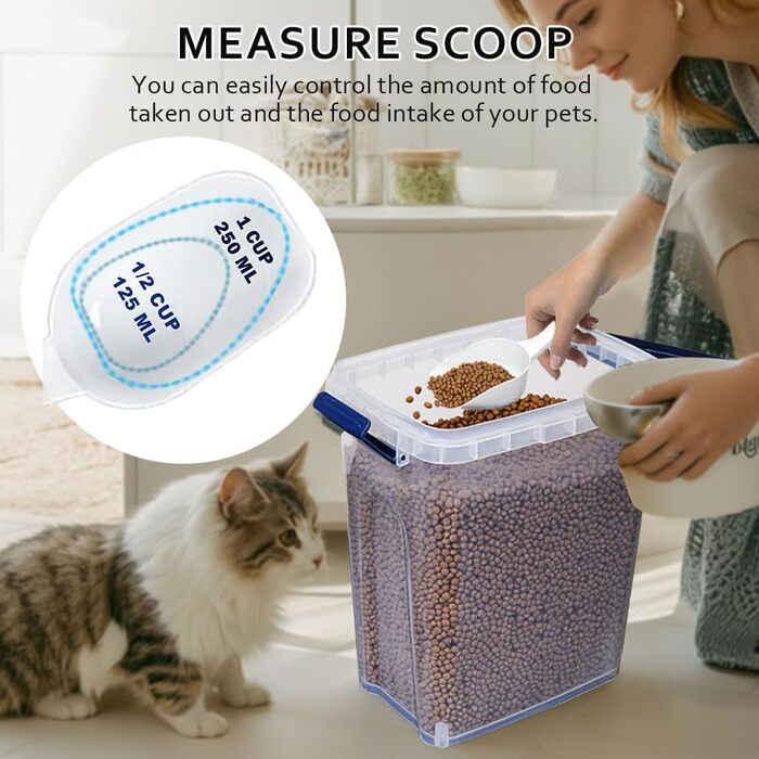 Контейнер для котячого корму на 3,6 кг, герметичний контейнер для корму котів та собак з мірною ложкою, BPA-free пластик, контейнер для зберігання корму для домашніх тварин, годівниця для котів та собак