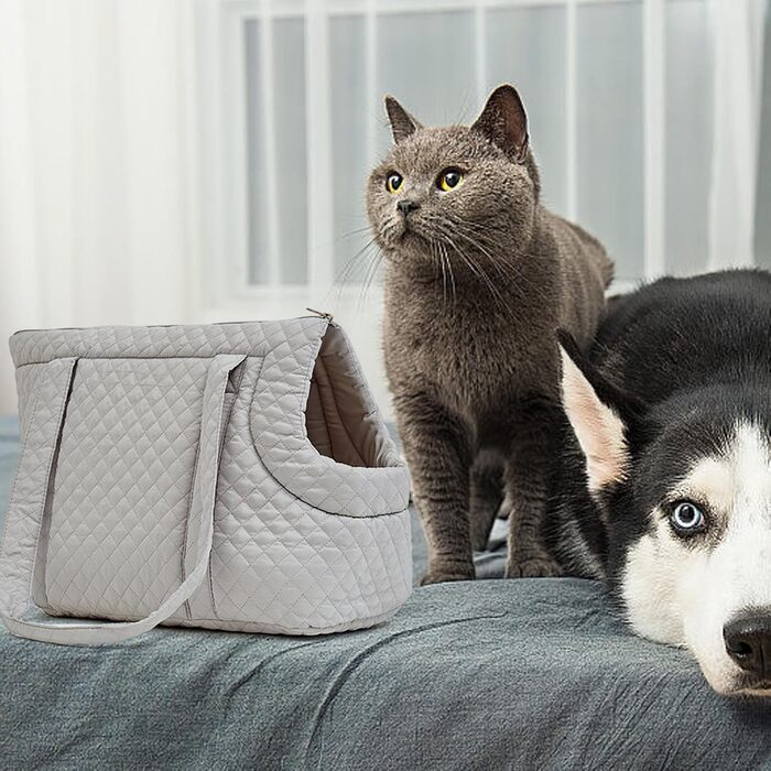 Сумка-переноска для собак та котів, бавовна, сіра, для цуценят та кошенят