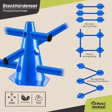 Набір перешкод для собак All Pets United®; Агілити-обладнання для собак та коней; Набір з перешкод, стержнів та конусів для тварин та футбольного тренування; Стійкий до погодних умов та стабільний (4 комплекти)