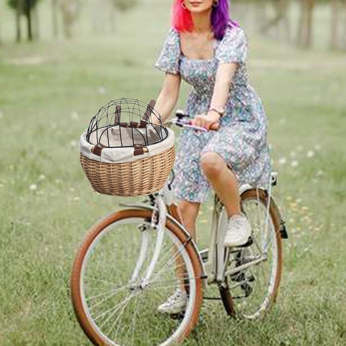 Корзина для велосипеда Perfeclan для тварин (котів та собак), з металевим покриттям, кріпиться на руль, дерев'яного кольору, для прогулянок на велосипеді