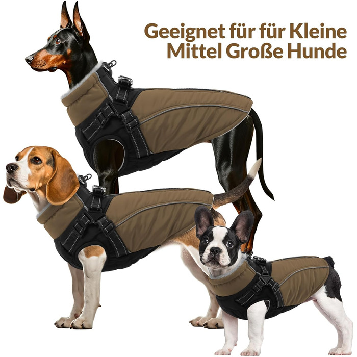 Зимовий теплий водонепроникний теплий одяг для собак Konvinit, розмір L, колір коричневий (обхват грудей 62 см)