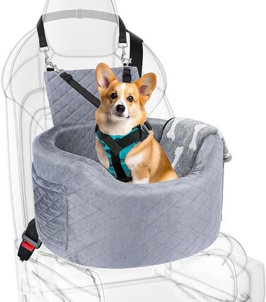 Автокрісло для собак - чорне автокрісло-бустер для маленьких собак з піною Memory Foam 28D, неслизька та вологостійка підкладка, переноска з кишенями для зберігання та ковдрою, сірий 02-Сірий