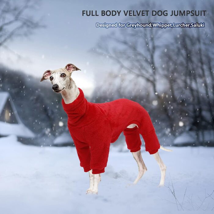 Теплий флісовий халат для грейхаундів, одяг для віппетів з ніжками, вітронепроникний собачий комбінезон з коміром-стійкою, флісовий собачий піжамний костюм, супер теплий зимовий пуловер для віппетів, Лурчерів, Салускі, червоний XXL
