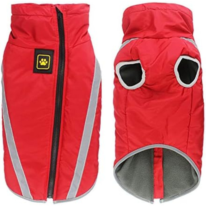 Водонепроникний зимовий дощовик для собак Idepet, тепла куртка, вітрозахисний одяг для собак, куртка для собак з отвором для шлейки, червоний XL-6XL, 3XL червоний