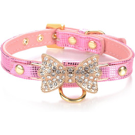 LOVPE: Рожеве шкіряне ошийник з кільцем для маленьких собак/кішок, регульований, розмір XS, рожевий (упаковка 1)