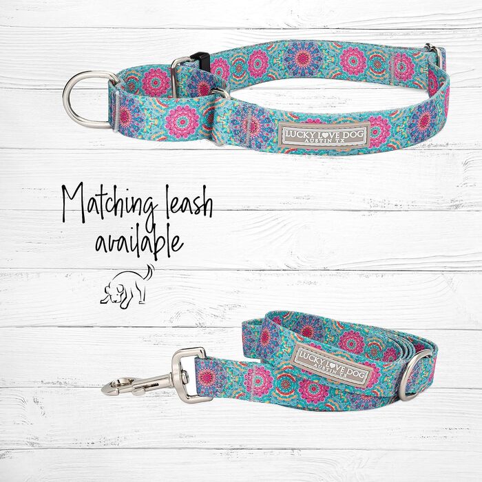 Нашийник для собак Lucky Love Dog Boho Chic Martingale, рожево-бірюзовий, середній розмір, антиковзний, для хлопчиків і дівчаток, бренд Clara Mart