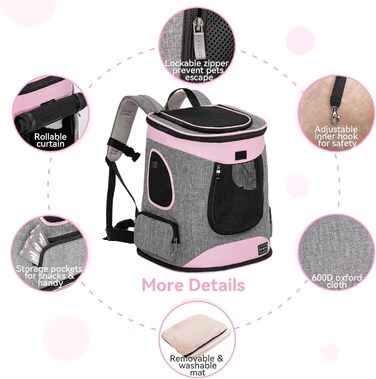 Рюкзак для кота та собаки Petsfit - зручний та дихаючий, до 5 кг, з сіткою та регульованим ременем, зелений (сірий & рожевий)