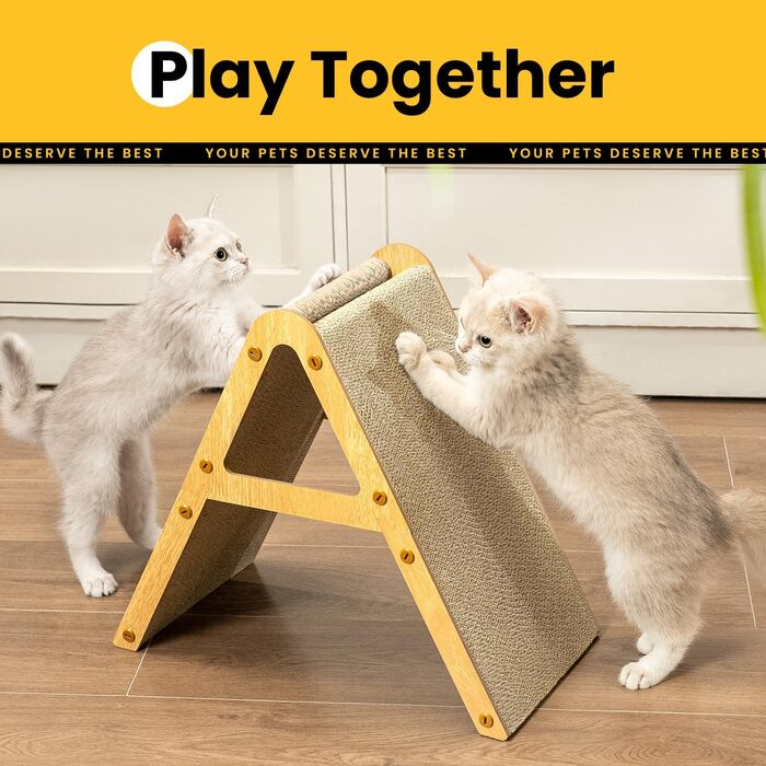 Котячий когтетоп з коробкою та 4 змінними шарами когтешорсткого матеріалу - великі когтетопи з міцного гофрокартону, двосторонні когтешорстки з наклейками DIY - місце для відпочинку котів у квартирі, захист меблів (великий, у формі трикутника)